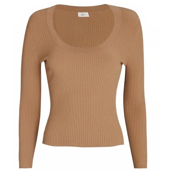A.L.C. Declan Scoop Neck Rib Knit Beige Sz XL - Picture 3 of 8